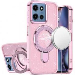 For Moto G 5G 2025/2026 - G Play 2026 - Transparent Glitter Rotaional Magnetic Ring Stand HQ Hybrid