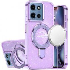 For Moto G 5G 2025/2026 - G Play 2026 - Transparent Glitter Rotaional Magnetic Ring Stand HQ Hybrid