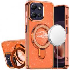 Moto G Power 5G 2026/2025 Transparent Glitter Rotaional Magnetic Ring Stand HQ Hybrid - Cosmic O