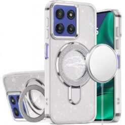 Moto G Stylus 5G 2026/2025 Transparent Glitter Rotaional Magnetic Ring Stand HQ Hybrid - Clear