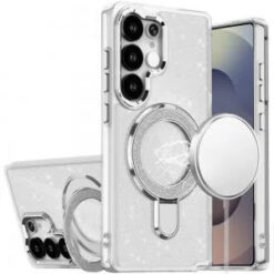 Samsung s26 Ultra Transparent Glitter Rotaional Magnetic Ring Stand HQ Hybrid - Clear