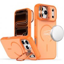 iPhone 17 Pro Max Premium Matte Magnetic Metal Camera Stand Hybrid Case - Cosmic Orange