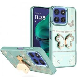 Moto G Stylus 5G 2026/2025 Splendid Glitter Butterfly Design Stand with Metallic Edges Hybrid Ca