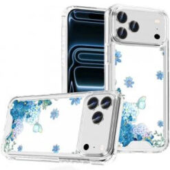 iPhone 17 Pro Max Beautiful TPU Designs Case Case - Blue Floral Cascade with Sparkles