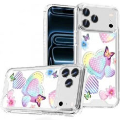 iPhone 17 Pro Max Beautiful TPU Designs Case Case - Pastel Hearts with Butterflies