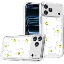 iPhone 17 Pro Max Beautiful TPU Designs Case Case - White Daisies with Yellow Smiley Faces