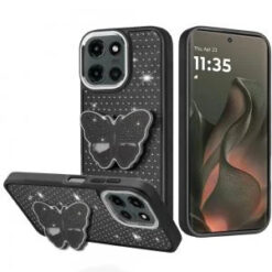 Motorola Edge 2025 Butterfly Moveable Grip Stand With Small Diamonds Meta Buttons HQ Hybrid - Bl