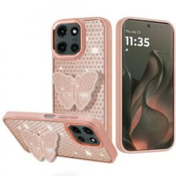 Motorola Edge 2025 Butterfly Moveable Grip Stand With Small Diamonds Meta Buttons HQ Hybrid - Ro