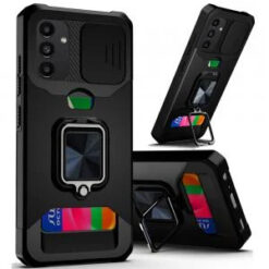Samsung A14 5G Multi-Functional Card Magnetic Ring Stand Hybrid Camera Case Cover - Black