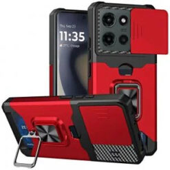 Motorola Edge 2025 Multi-Functional Card Magnetic Ring Stand Hybrid Camera Case Cover - Red