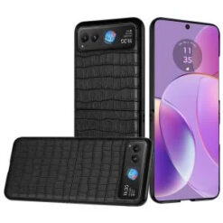 Motorola Razr 2025 2024 PU Vegan Leather Premium Hard Snap On Case Cover - Black