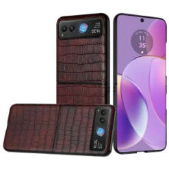 Motorola Razr 2025 2024 PU Vegan Leather Premium Hard Snap On Case Cover - Brown