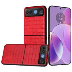 Motorola Razr 2025 2024 PU Vegan Leather Premium Hard Snap On Case Cover - Red