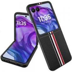 Motorola Razr+ Plus 2024 Velvet Fabric Flip Phone Premium PU Vegan Leather - Black