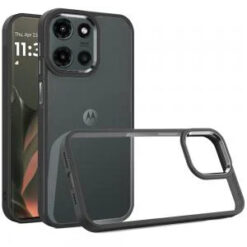 Motorola Edge 2025 Finest Transparent Thick Acrylic Hybrid Metal Buttons Cover Case - Black