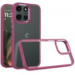 Motorola Edge 2025 Finest Transparent Thick Acrylic Hybrid Metal Buttons Cover Case - Burgundy