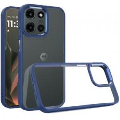 Motorola Edge 2025 Finest Transparent Thick Acrylic Hybrid Metal Buttons Cover Case - Blue