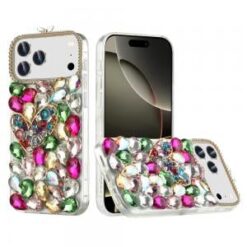 iPhone 17 Pro Max Full Diamond with Ornaments Case Cover - Colorful Ornaments with Heart