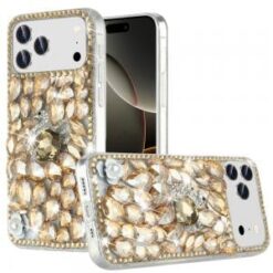 iPhone 17 Pro Max Full Diamond with Ornaments Case Cover - Gold Swan Crown Pearl