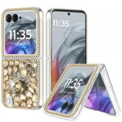 Motorola Razr 2025 2024 Full Diamond with Ornaments Hard TPU - Gold Swan Crown Pearl