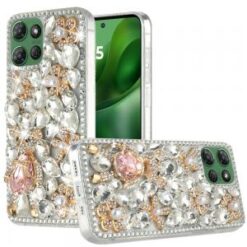 Moto G Power 2026/2025 Full Diamond with Ornaments Hard TPU Case Cover - Silver Panda Floral