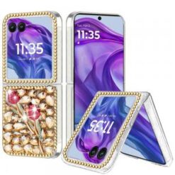 Motorola Razr+ Plus 2024 Full Diamond with Ornaments Hard TPU - Gold Exquisite Garden