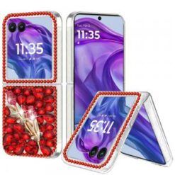 Motorola Razr+ Plus 2024 Full Diamond with Ornaments Hard TPU - Red Exquisite Garden