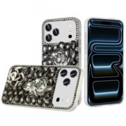 iPhone 17 Pro Max Floral Full Diamond Bling Case Cover - Smoke