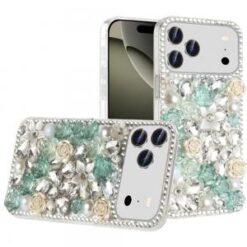 iPhone 17 Pro Max Rose Flower Full Diamond Bling Stones - Green