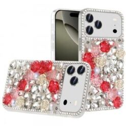 iPhone 17 Pro Max Rose Flower Full Diamond Bling Stones - Red