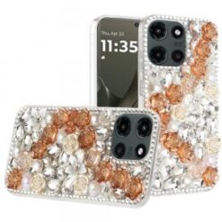 Motorola Edge 2025 Rose Flower Full Diamond Bling Stones - Gold
