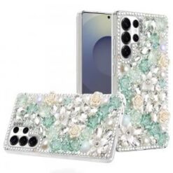 Samsung s26 Ultra Rose Flower Full Diamond Bling Stones - Green
