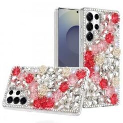 Samsung s26 Ultra Rose Flower Full Diamond Bling Stones - Red