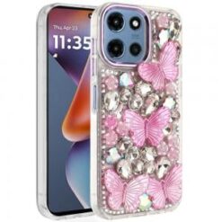 For Moto G 5G 2025/2026 - G Play 2026 - Lavished Floral Butterfly Bling Stones Hybrid Case - Purple