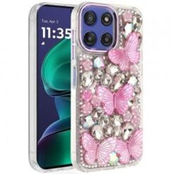 Moto G Stylus 5G 2026/2025 Lavished Floral Butterfly Bling Stones Hybrid Case - Purple
