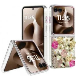 Motorola Razr Ultra 2025 Muti-Color Rose Bling Stones Ornaments Case - Pink