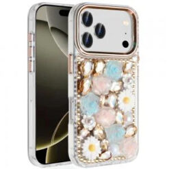 iPhone 17 Pro Max Spectacular Full Bling Stones Glitter HQ Hybrid Floral Series - Gold