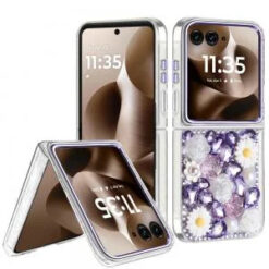 Motorola Razr Ultra 2025 Spectacular Full Bling Stones Glitter HQ Hybrid Floral Series - Purple
