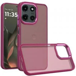 Motorola Edge 2025 Polished Oil Thick Acrylic Metal Button Hybrid Case Cover - Burgundy