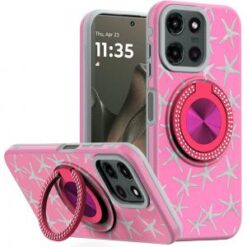 Motorola Edge 2025 Metal Diamond CD Pattern Design Matte Finished Hybrid with Rotational Ring [C