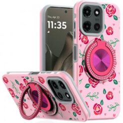 Motorola Edge 2025 Metal Diamond CD Pattern Design Matte Finished Hybrid with Rotational Ring [C