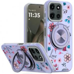 Motorola Edge 2025 Metal Diamond CD Pattern Design Matte Finished Hybrid with Rotational Ring [C