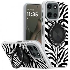 Motorola Edge 2025 Metal Diamond CD Pattern Design Matte Finished Hybrid with Rotational Ring [C