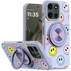 Motorola Edge 2025 Metal Diamond CD Pattern Design Matte Finished Hybrid with Rotational Ring [C