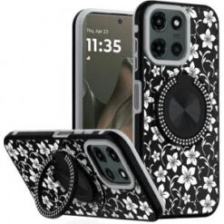 Motorola Edge 2025 Metal Diamond CD Pattern Design Matte Finished Hybrid with Rotational Ring [C