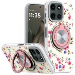 Motorola Edge 2025 Metal Diamond CD Pattern Design Matte Finished Hybrid with Rotational Ring [C