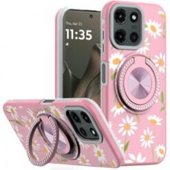 Motorola Edge 2025 Metal Diamond CD Pattern Design Matte Finished Hybrid with Rotational Ring [C