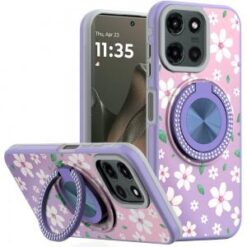 Motorola Edge 2025 Metal Diamond CD Pattern Design Matte Finished Hybrid with Rotational Ring [C