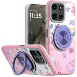 Motorola Edge 2025 Metal Diamond CD Pattern Design Matte Finished Hybrid with Rotational Ring [C
