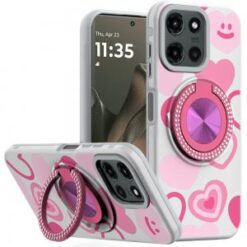 Motorola Edge 2025 Metal Diamond CD Pattern Design Matte Finished Hybrid with Rotational Ring [C